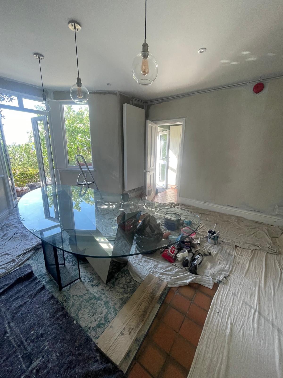 Before dining room painting in Kellaway Avenue BS6 Bristol with walls prepared and floor protection in place