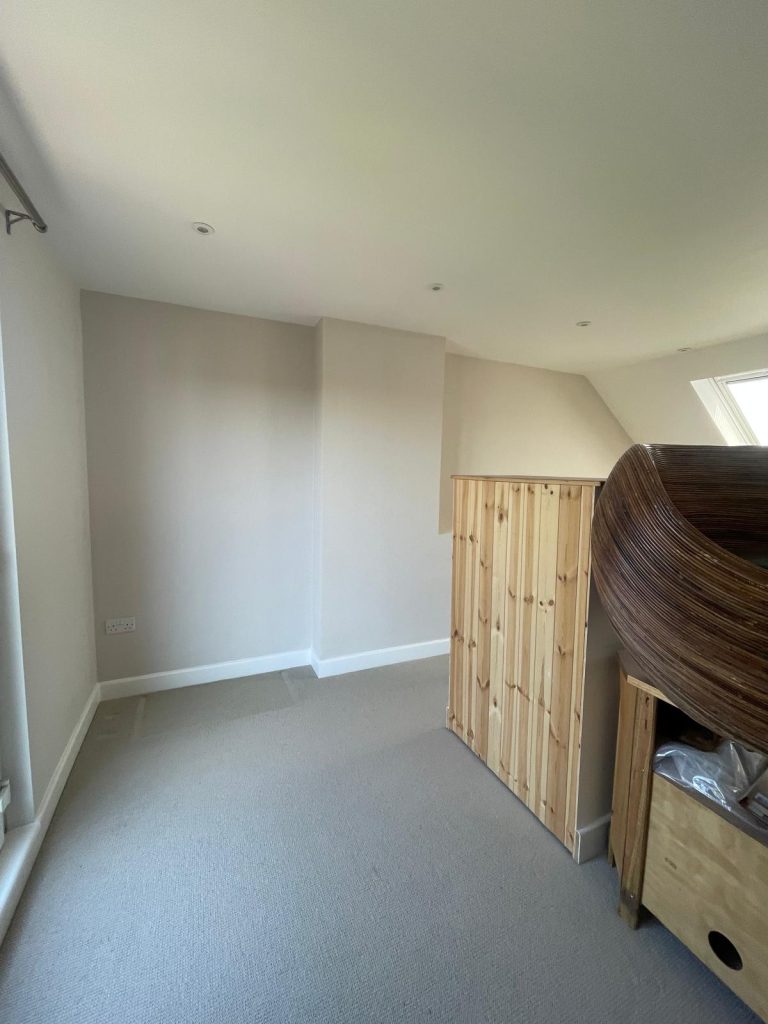 Loft bedroom painting completed in Kellaway Avenue BS6 Bristol with fresh neutral walls and white skirting